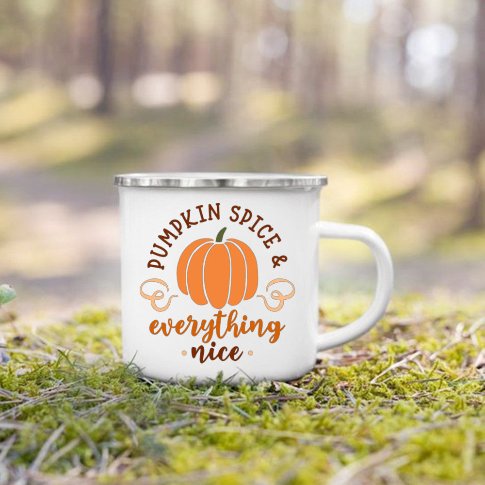 Pumpkin Leaves Dog Cat Printed Enamel Mugs Coffee Cups Fall Thanksgiving Party Wine Juice Mug Handle Cup Autumn Holiday Gifts