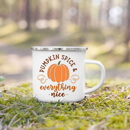 Pumpkin Leaves Dog Cat Printed Enamel Mugs Coffee Cups Fall Thanksgiving Party Wine Juice Mug Handle Cup Autumn Holiday Gifts