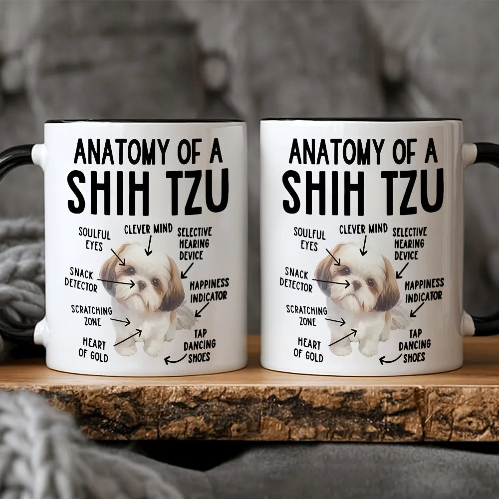 [Funny Coffee Mug] Funny Shih Tzu Anatomy Coffee Mug | Cute Cartoon Design, Perfect Gift for Pet Lovers, Mom, Dad, or Shih Tzu E