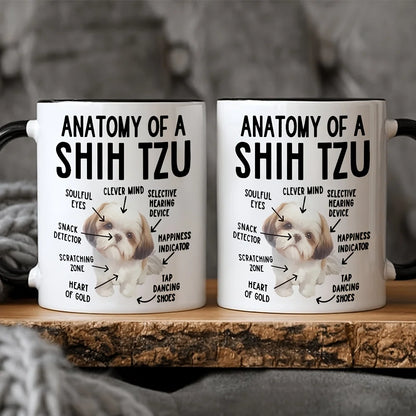 [Funny Coffee Mug] Funny Shih Tzu Anatomy Coffee Mug | Cute Cartoon Design, Perfect Gift for Pet Lovers, Mom, Dad, or Shih Tzu E