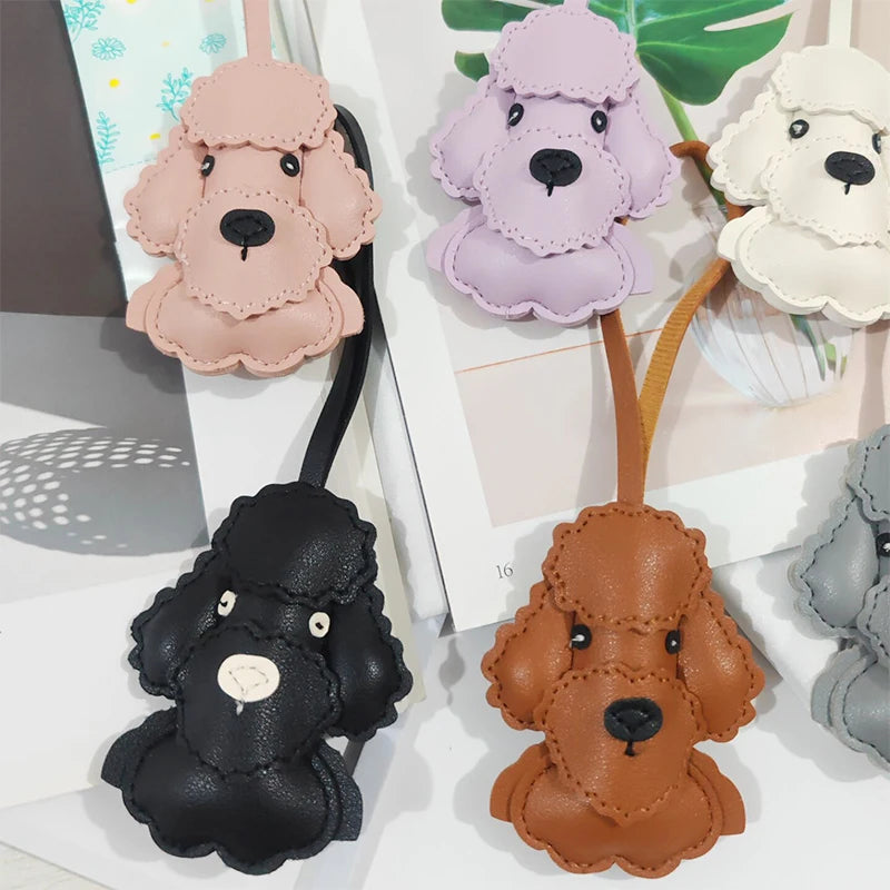 trendy cute kawaii cartoon leather Poodle dog bag charm pendant keychain animal backbag handbag decoration charm for women men
