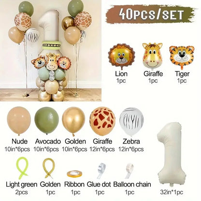 40 Pieces Jungle Retro Animal Balloons for Kids Birthday Number 12345 Gender Reveal Party Decoration Set Digital Birthday Ball