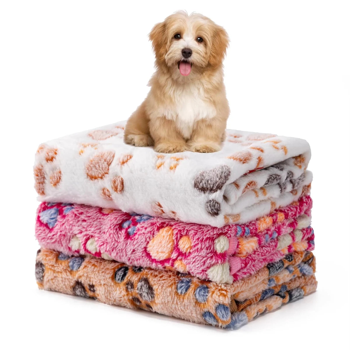 Cute Flannel Pet Blanket Cartoon Dog Paw Print Blanket Pet Mat for Cats and Dogs Warm and Comfortable Blanket for Puppy Kitten