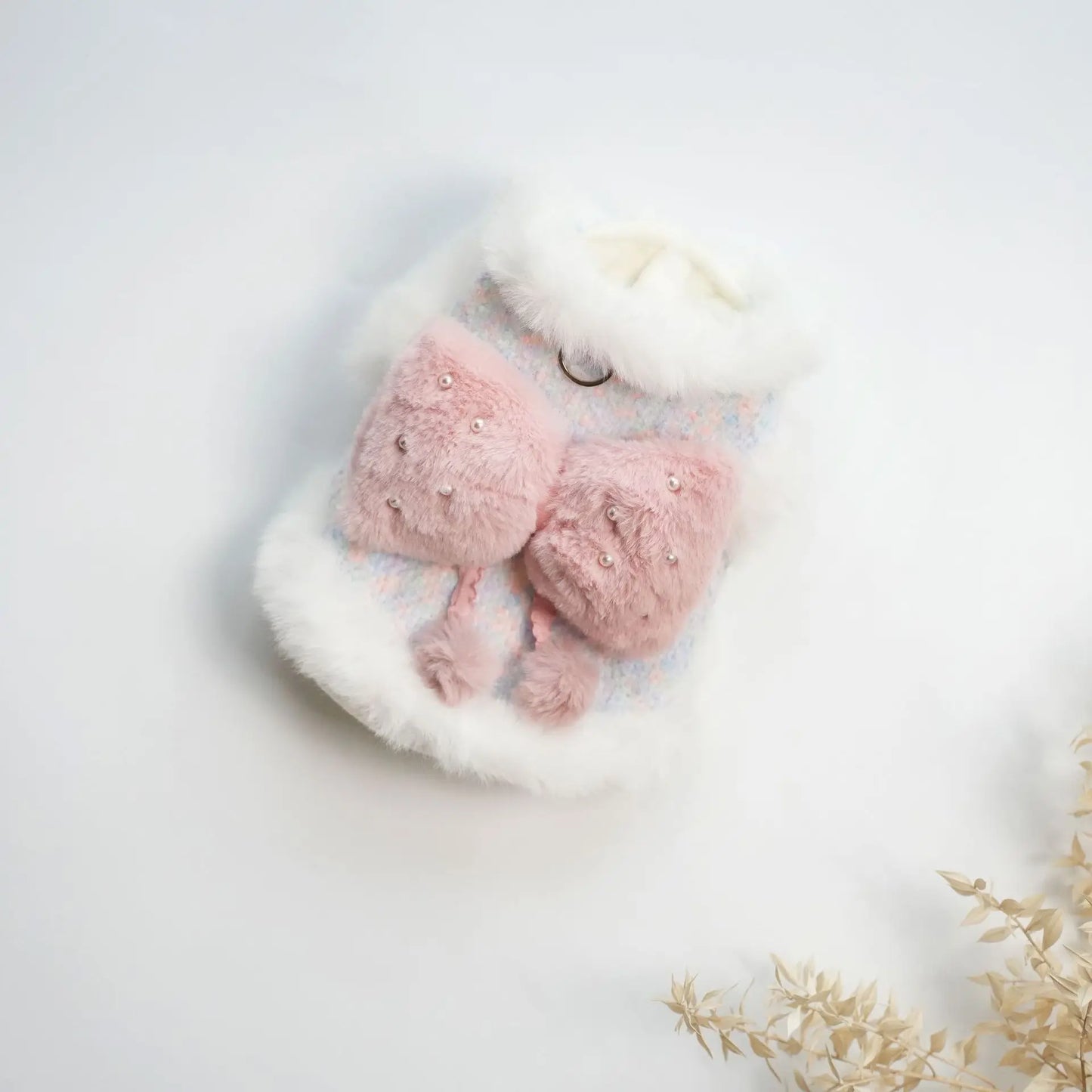 Pet Colorful Bow Set Skirt Autumn/Winter Bow Plush Coat Dress Warm Clothes Teddy Clothes Puppy Clothes for Small Dogs