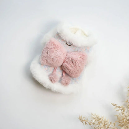 Pet Colorful Bow Set Skirt Autumn/Winter Bow Plush Coat Dress Warm Clothes Teddy Clothes Puppy Clothes for Small Dogs