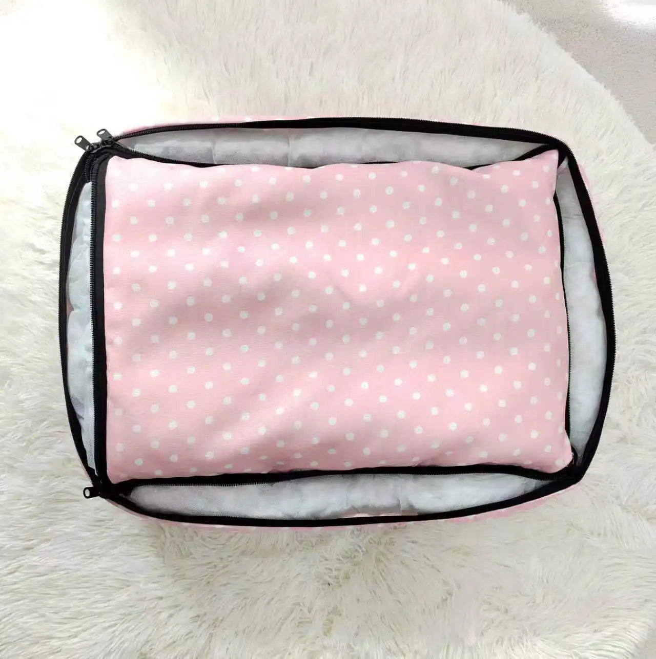 Removable Washable Pet Bed - Polka Dot All Season Mat for Small Medium Dogs Cats, Plush Cushion for Dachshund Puppy