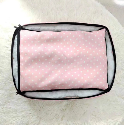 Removable Washable Pet Bed - Polka Dot All Season Mat for Small Medium Dogs Cats, Plush Cushion for Dachshund Puppy