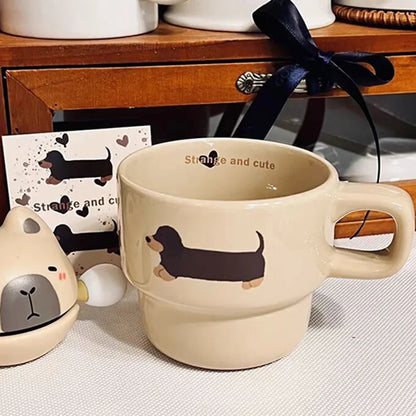 3D Ceramic Cup Cartoon Dachshund Dog Mug Funny Cute Sausage Dog Coffee Mug Fashionable Tea Coffee Cup Great Present Idea