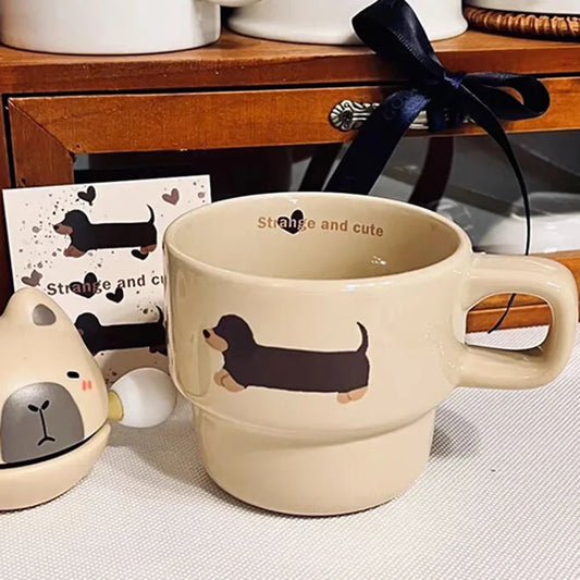 3D Ceramic Cup Cartoon Dachshund Dog Mug Funny Cute Sausage Dog Coffee Mug Fashionable Tea Coffee Cup Great Present Idea