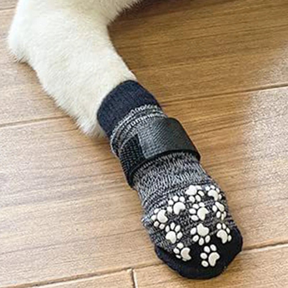the GRIPPAWS PET SOCKS - 4PCS Pet Shoes, Dog's Foot Covers, Adjustable Indoor and Outdoor Non-Slip Socks for Pets