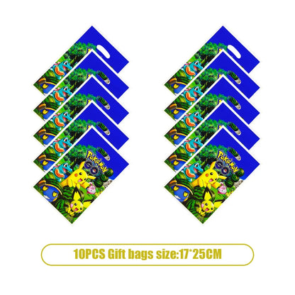 Pikachu Birthday Pokemon Party Decorations Pikachu Foil Balloons Disposable Tableware Plate Napkin Banner For Boy Party Supplies