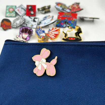 Pink Balloon Dog Enamel Pin Cute Puppy With Bow Tie Brooch Pastel Jewelry Hot Girl Gift Accessories