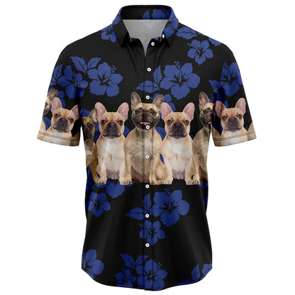 the BULLDOG HAWAII - Funny Bulldog Pattern Hawaiian Shirts, Summer Casual Beach Vacation 3D Cute Dog Printed Shirt, Loose Breathable Dog Lover Blouses