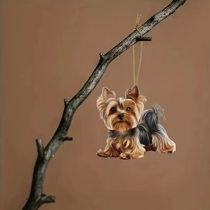 Cute Yorkshire Terrier Dog Acrylic Pendant Versatile Charm Puppy Keychain For Car Mirrors, Backpacks & Home, Festive Party Decor