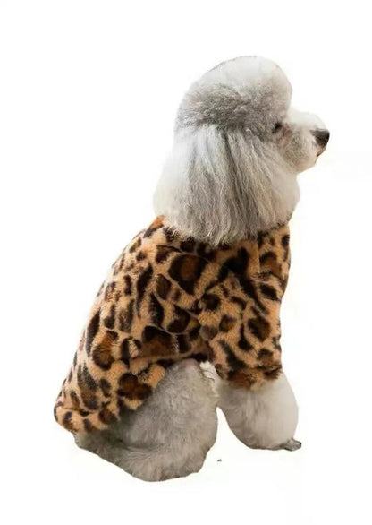 Winter Warm Dogs Coat Leopard Print Small Breed Dogs Clothes Fancy Luxury Coats Puppy Female Schnauzer Pet Clothing Supplies