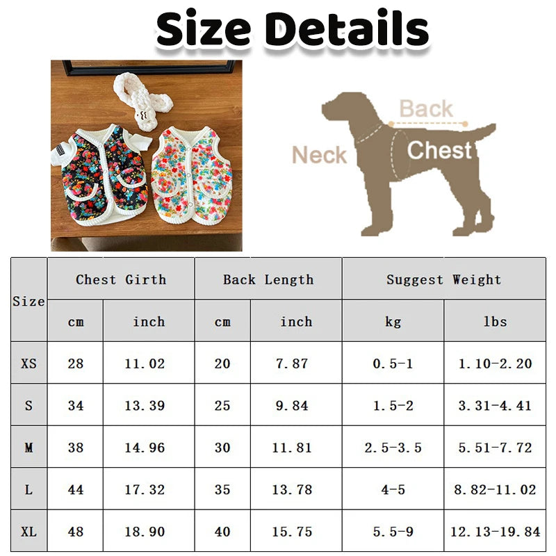 Warm Pet Vest Coat Floral Print Fleece Vest Chiuahua Yorkshire Thick Coat for Small Medium Dog Two-legged Clothes Pet Costume