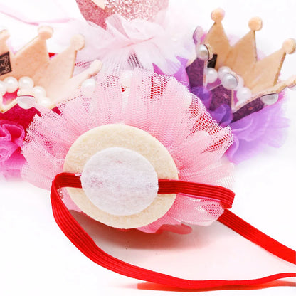 Pet Birthday Dog Crown Cap with Lace Pearl Red Series Sequin Decorate Hat with Adjustable Dog Accessories Puppy Cat Dog Product