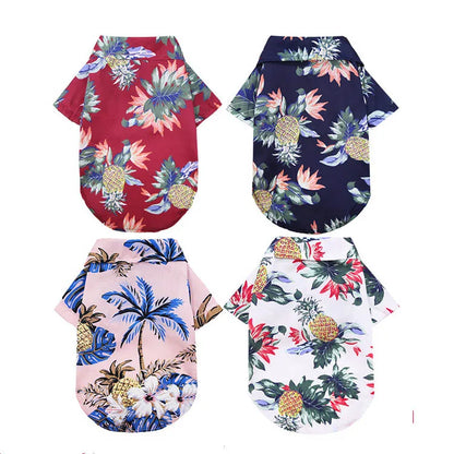 Summer Dog Clothes Coconut Tree Pineapple Flower Print Dog Cat Shirt Short Sleeve Fashion Beach Hawaiian Style Clothes For Pets