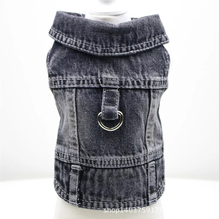 Pet Dog Denim Jacket Dark Wash Sleeveless Towable Jeans Vest Coat for Small Medium Dogs Cat Puppy Spring/Autumn Clothes Apparel