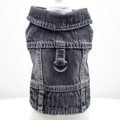 Pet Dog Denim Jacket Dark Wash Sleeveless Towable Jeans Vest Coat for Small Medium Dogs Cat Puppy Spring/Autumn Clothes Apparel