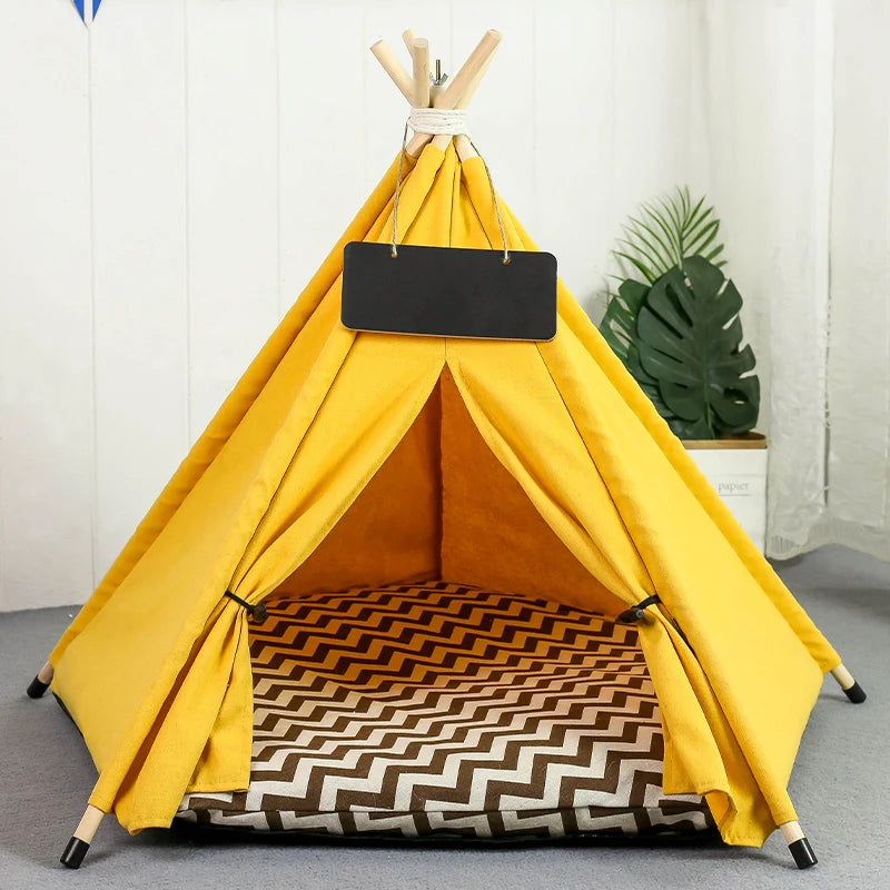 the DOG TEEPEE - Pet Teepee Dog/Cat Bed Tent with Thick Cushion, Portable Puppy Houses for Cats/Dogs/Rabbits Up to 15kg/33lbs