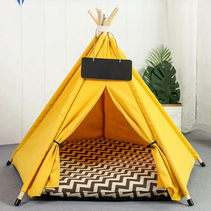 the DOG TEEPEE - Pet Teepee Dog/Cat Bed Tent with Thick Cushion, Portable Puppy Houses for Cats/Dogs/Rabbits Up to 15kg/33lbs