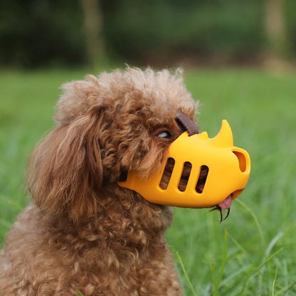 the RHINOSHIELD PET MUZZLE - Pet Dog Muzzle, Silicone Pet Muzzle, Anti-Biting, Barking, and Eating, Rhinoceros-Shaped Medium and Large Dog Muzzle
