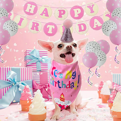 1 Set Dog Bib Headgear Neckerchief Headgear Excellent All-matched Pet Hat Scarf Pet Dog Birthday Set Pets Accessories