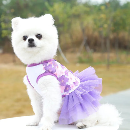 Lace Chiffon Dress for Small Dog Floral Dress Party Birthday Puppy Wedding Dress Summer Cute Costume Clothes for Pet Dogs Cat