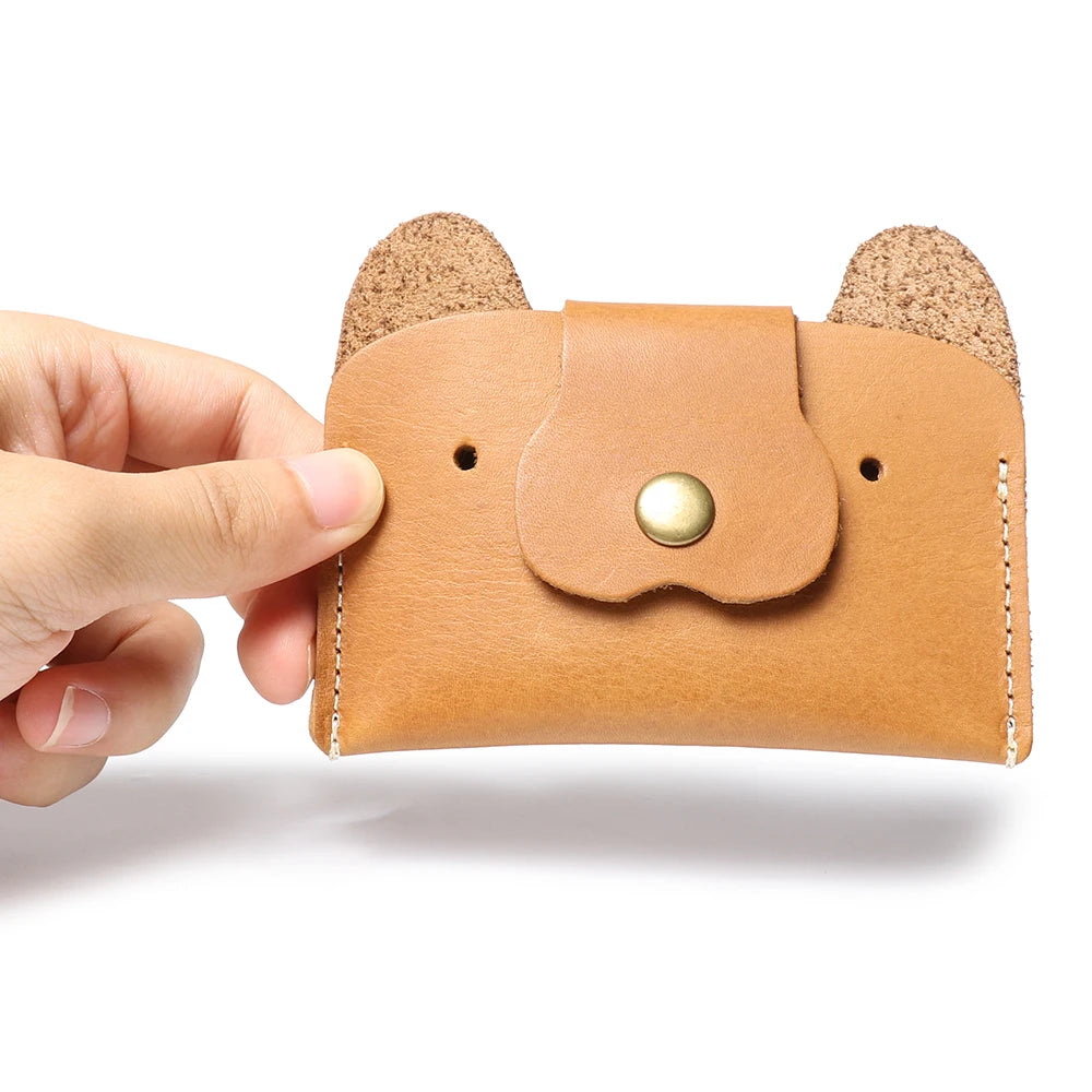 LUOKIR Creative Leather Cartoon Puppy Small Amount of Cash Bag Top Layer Cowhide ID Card Holder Cute Small Card Bag