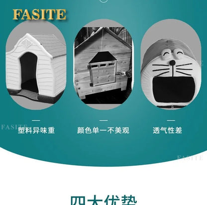 the RED BARN DOGHOUSE - Top Cover Doghouse, Outside Easy Installed Winter Gate Door Window External Entrance Nest, Home Pets Products