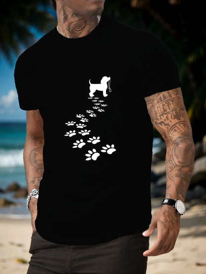 the WALK PLEASE -Men's Summer 100% Cotton Fashionable Casual Sports Loose Fit Dog Paw Print Round Neck Short Sleeved T-Shirt Top