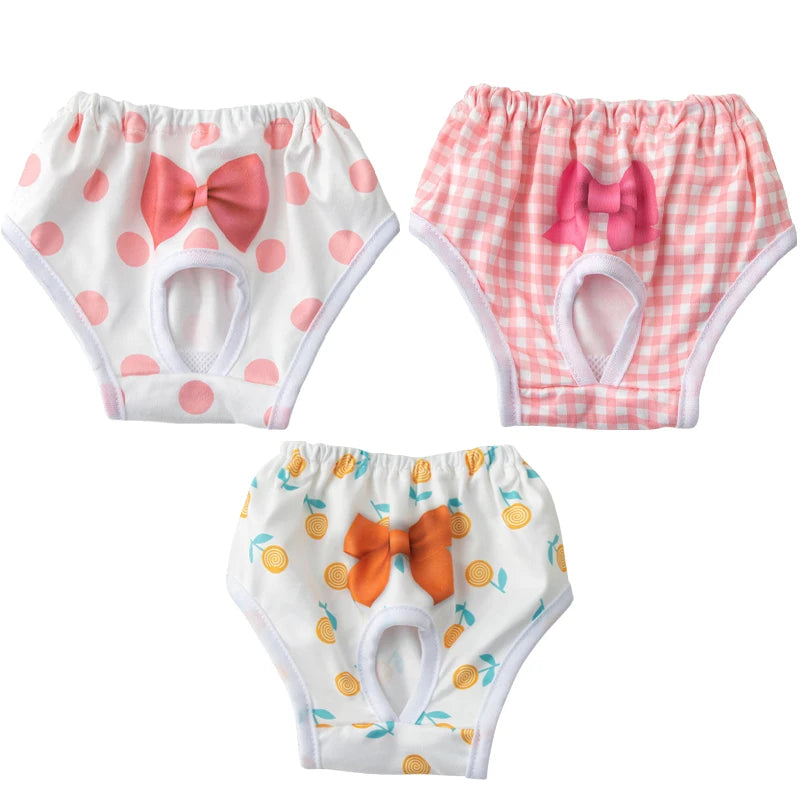3PCs/Set Reusable Female Dog Diapers Warps Washable Dog Physiological Pants Breathable Pet Menstruation Pants for Small Dogs