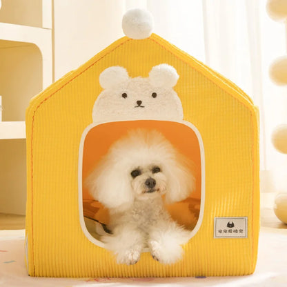 Detachable Pet House Winter Cartoon Bear Warm Cat House Suitable Small Medium Sized Dogs Cats Dog Nests and Caves Pet Supplies
