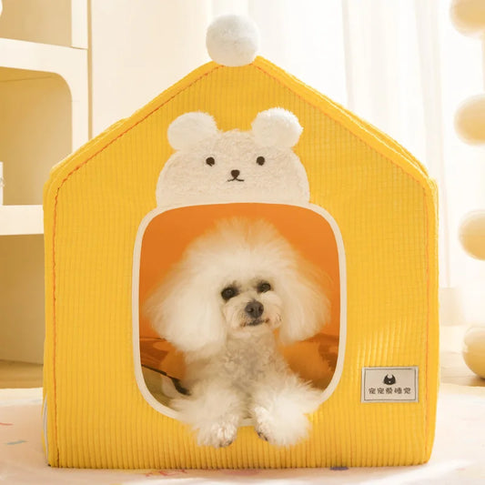 Detachable Pet House Winter Cartoon Bear Warm Cat House Suitable Small Medium Sized Dogs Cats Dog Nests and Caves Pet Supplies