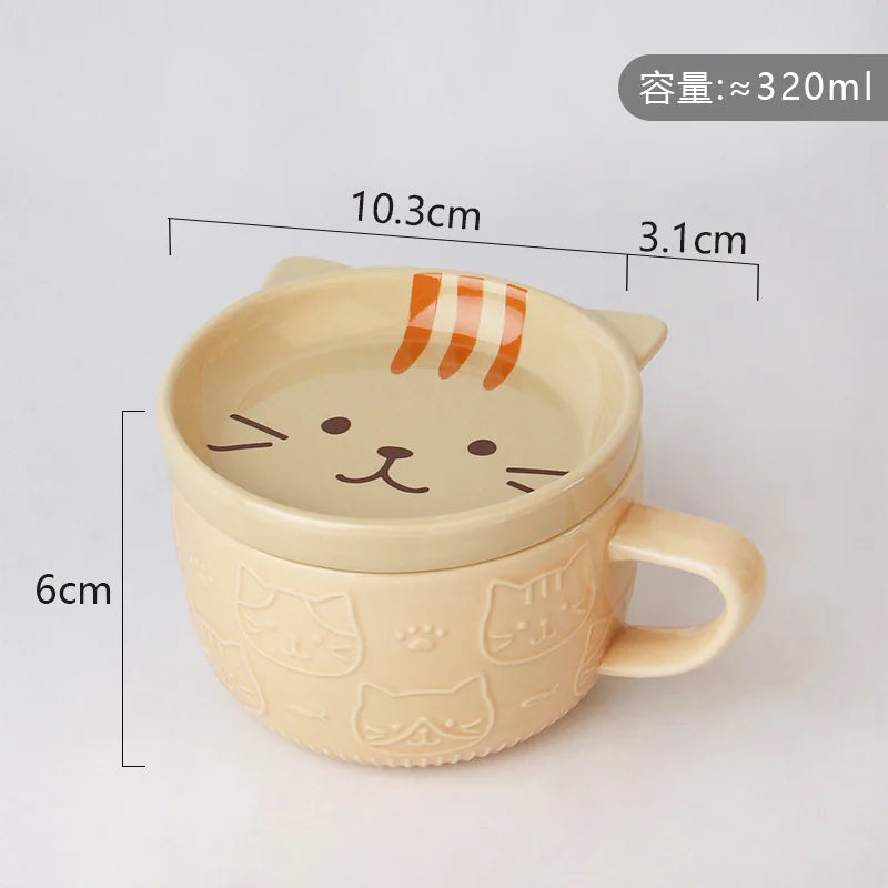 220ML Mug Japanese Shiba Inu Ceramic Coffee Cup Saucer Cartoon Animal Breakfast Milk Cup Embossed Coffee Cup Afternoon Tea Suppl