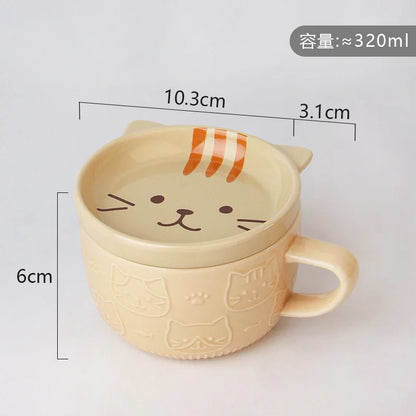 220ML Mug Japanese Shiba Inu Ceramic Coffee Cup Saucer Cartoon Animal Breakfast Milk Cup Embossed Coffee Cup Afternoon Tea Suppl