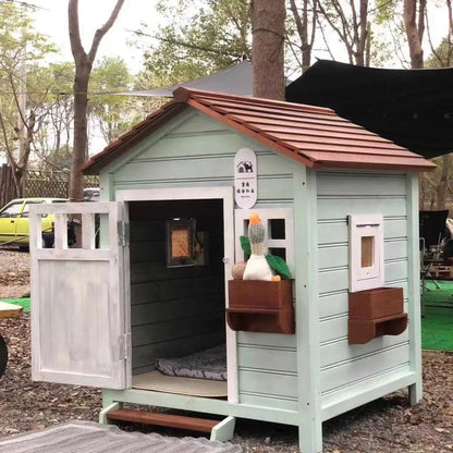 the CUTESY COTTAGE - Large Solid Wood Kennel, Outdoor Waterproof and Cold-Resistant Warm Doghouse, Pet Dog Cage, Dog Villa Four Seasons Pet Rainproof