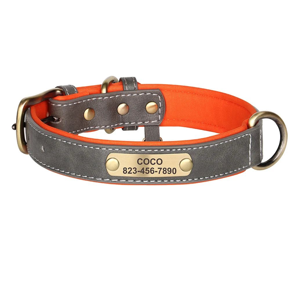 the ENGRAVEPAWS ID COLLAR - Personalized PU Leather Dog Collar, Free Engraved Dog ID Collars, Nameplate Soft Padded for Small/Medium/Large Dogs, Adjustable