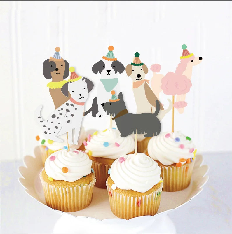 Dog Birthday Party Supplies Banner Flags Pet Dog Cupcake Toppers Dog Face Cake Toppers Puppy Theme Birthday Party Balloon Decor