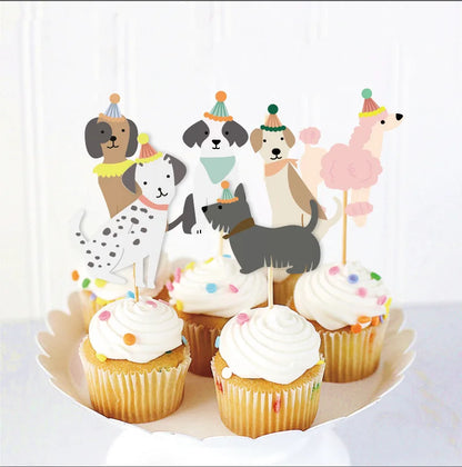 Dog Birthday Party Supplies Banner Flags Pet Dog Cupcake Toppers Dog Face Cake Toppers Puppy Theme Birthday Party Balloon Decor