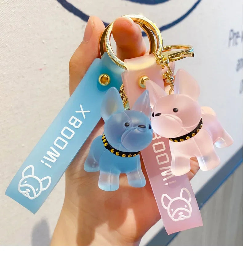 Transparent Colorful Dog Keychains Men Car Key Ring Fashion French Bulldog Keychain for Women Bag Pendant Christmas Gift