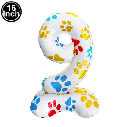 16inch Dog Paw 0-9 Theme Number Foil Balloons Color Dog Birthday Party Balloon Decorations Kids Puppy Party Supplies