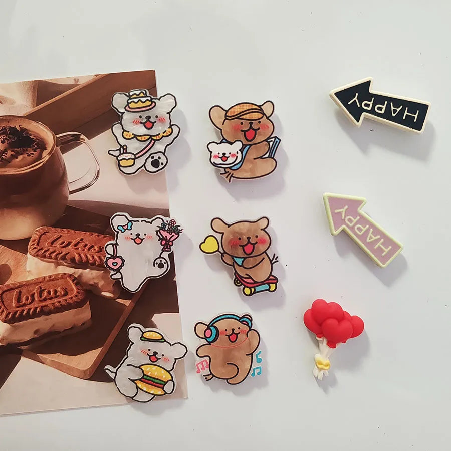 6pcs Cute Cartoon Acrylic Small Dog Refrigerator Magnets Kawaii Creative Fridge Photo Message Magnet Decorative