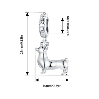 WOSTU 925 Sterling Silver Pet Dog Charm Pomeranian Pendant Yorkshire Terrier Locket Cute Original Fit for Women Bracelet DIY