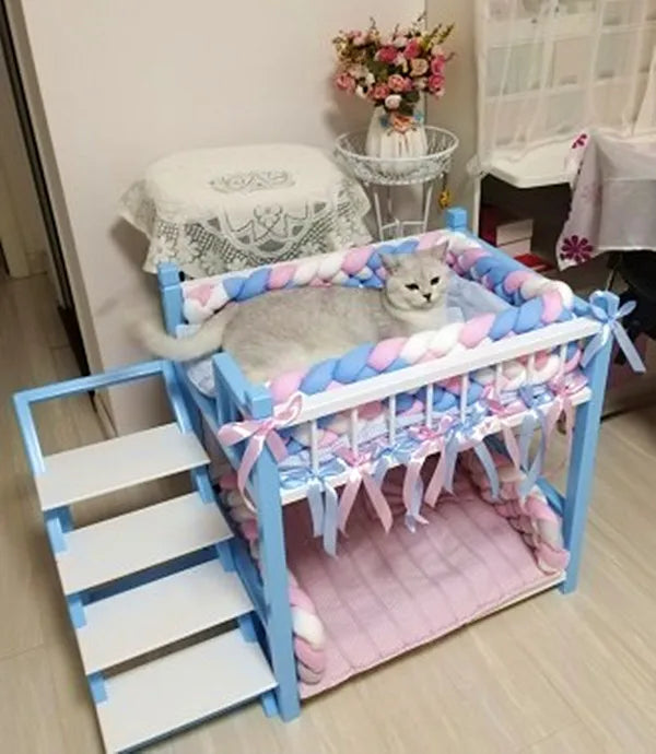 the DOGGY BUNKBED - Dog Bed, Solid Wood Princess Bed, Dog/Cat Under Pet Bunk Bed, High and Low Off the Ground Moisture-Proof Cat Kennel/Dog Kennel