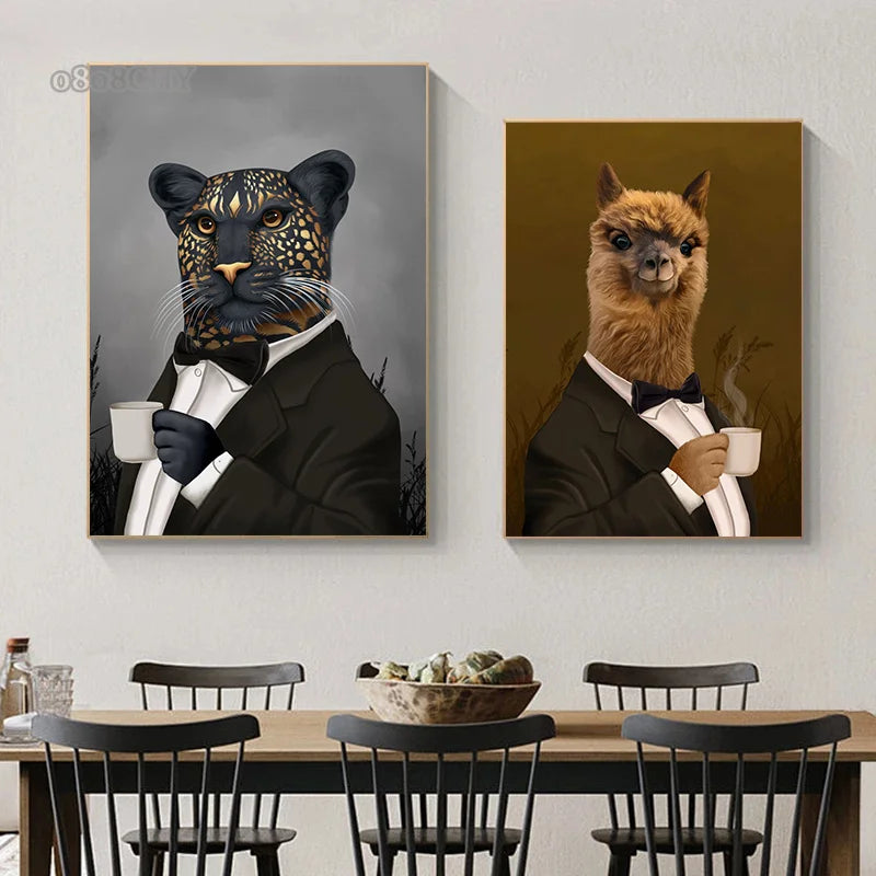 Funny Wall Art Pictures Animal Coffee Portrait Posters Canvas Print Art Sloth Pug Dog and Coffee Mural Cute Home Decor Painting