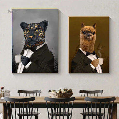 Funny Wall Art Pictures Animal Coffee Portrait Posters Canvas Print Art Sloth Pug Dog and Coffee Mural Cute Home Decor Painting