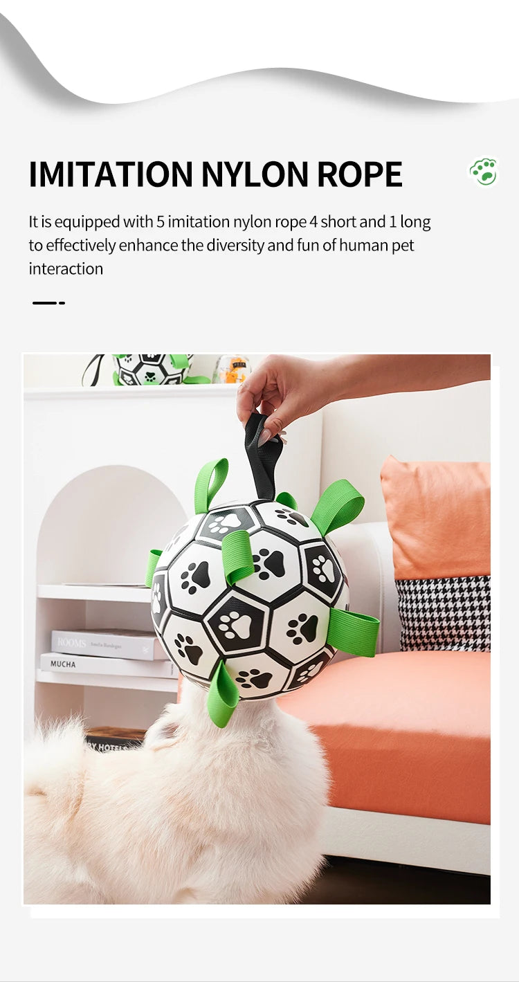 Dog Toys Soccer Ball with Straps Interactive Dog Toy for Tug of War Puppy Birthday Gifts Toy Durable Balls for Medium Large Dogs