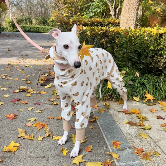 Summer Cartoon T-shirt for Italian Greyhound Breathable Khaki Cotton 4-legged Jumpsuit for Dogs Soft Coat for Whippet in Spring